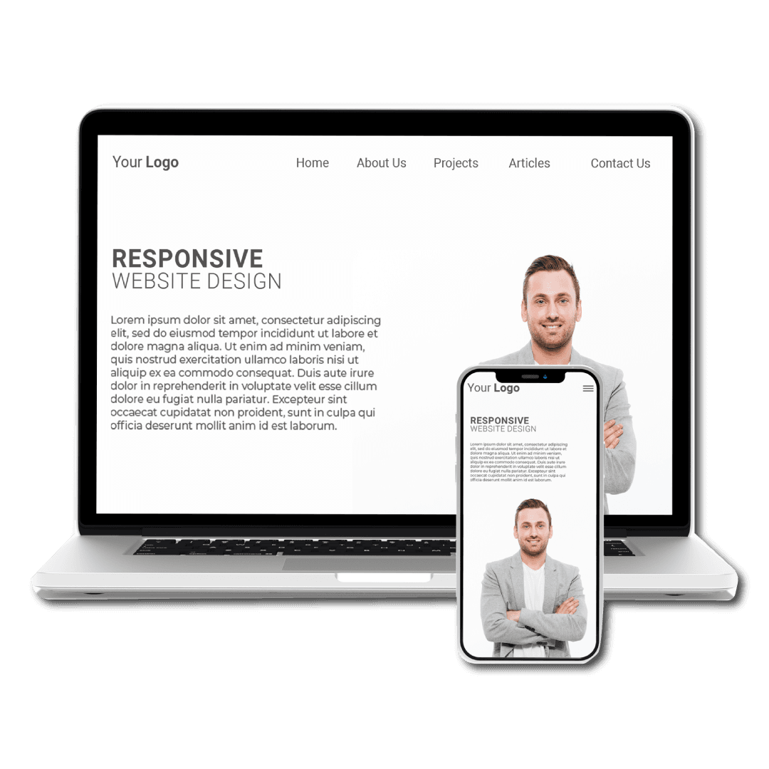 Two screens of a mobile and laptop showing a website